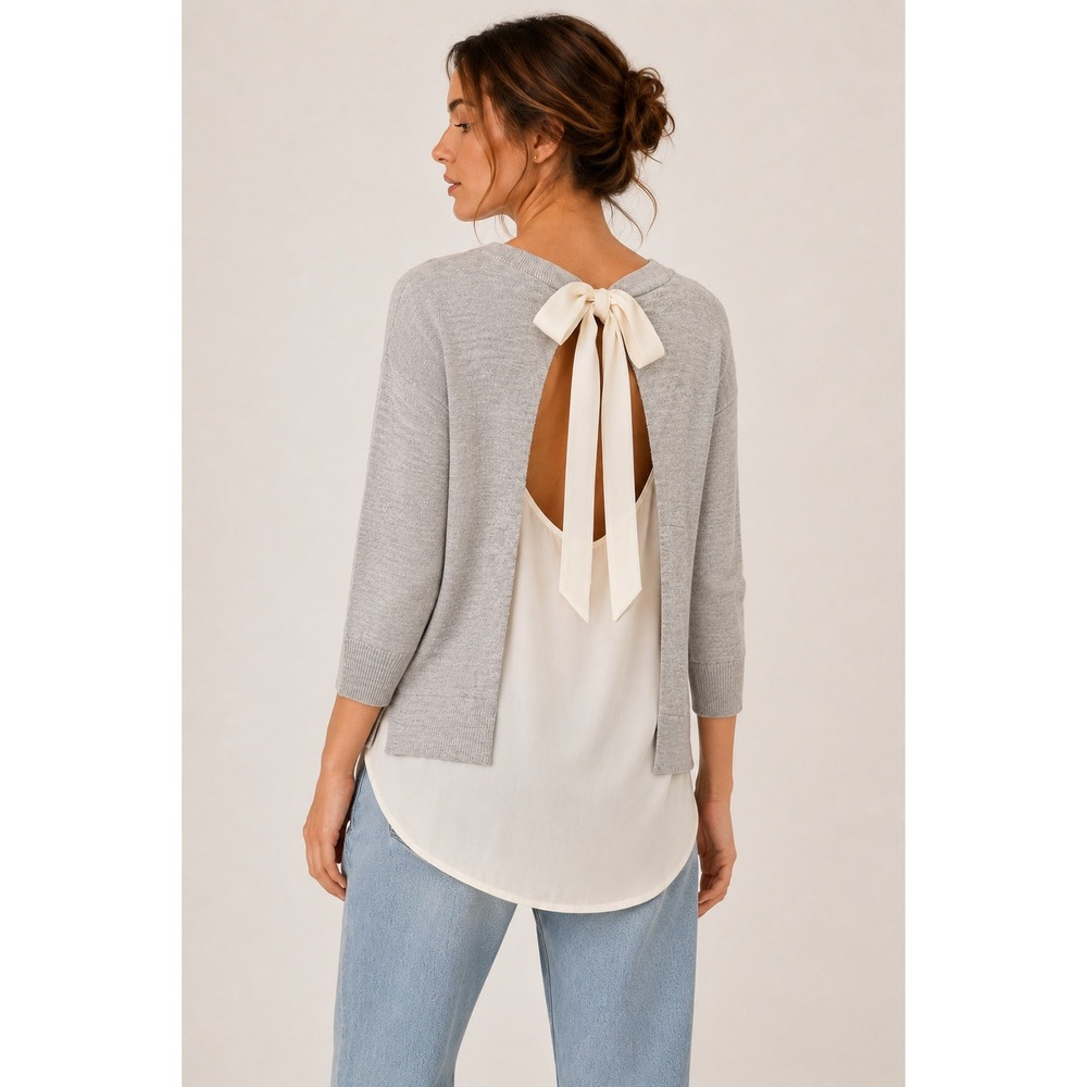 Club Monaco Grey Wool Silk Layered Tie Back Sweater Top Small